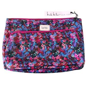New! 🩷 Nicole Miller Pink and Blue Floral Two Pocket Travel / Cosmetic Bag